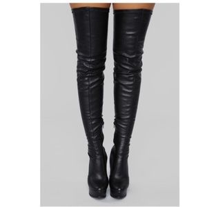 Black Leather Thigh High Boots
